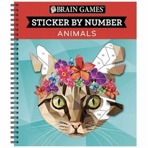 NEW! Brain Games Sticker by Number Book - Animals - Activity Book, Paperback